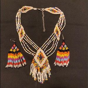 Colorful Seed Bead Necklace and Earrings